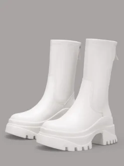 Bottines À Talons Épais Bout Rond Chaussures Femmes