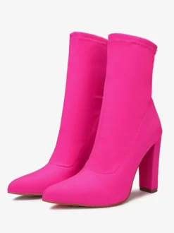 Bottines À Talons Épais En Tissu Élastique Pour Femmes