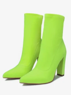Bottines À Talons Épais En Tissu Élastique Pour Femmes