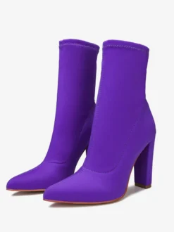 Bottines À Talons Épais En Tissu Élastique Pour Femmes
