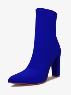 Bottines À Talons Épais En Tissu Élastique Pour Femmes