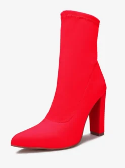 Bottines À Talons Épais En Tissu Élastique Pour Femmes