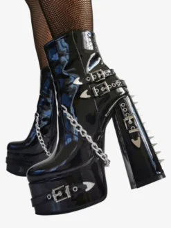 Bottines vernies à bout rond en PU pour femmes