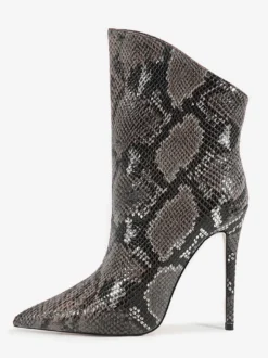 Bottines vertes à bout pointu et talon haut à motif serpent pour femme