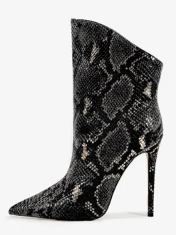 Bottines vertes à bout pointu et talon haut à motif serpent pour femme