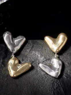 Boucle d'oreille bicolore en forme de cœur pour femme 2026