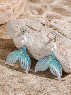 Boucles d'oreilles bohèmes en queue de poisson bleu ciel pour femmes 2026
