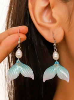 Boucles d'oreilles bohèmes en queue de poisson bleu ciel pour femmes 2026