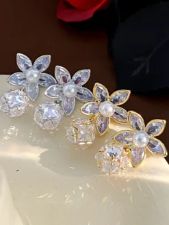 Boucles d'oreilles de mariage en métal et diamant Bijoux de mariage percés