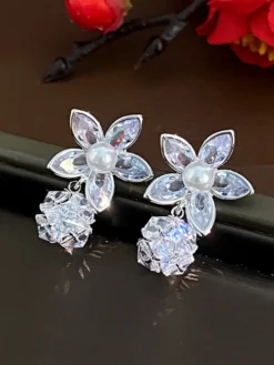 Boucles d'oreilles de mariage en métal et diamant Bijoux de mariage percés
