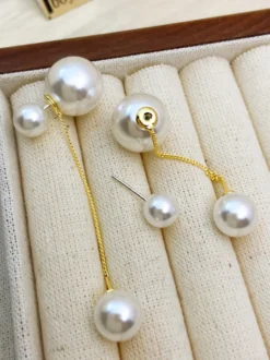 Boucles D'Oreilles De Mariée Imitation Perle Métal Percé Bijoux De Mariée
