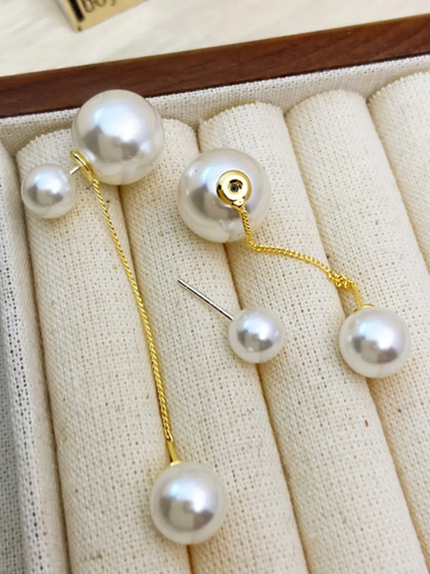 Boucles D'Oreilles De Mariée Imitation Perle Métal Percé Bijoux De Mariée