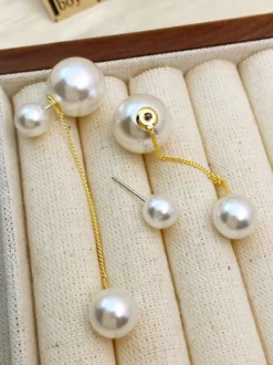 Boucles D'Oreilles De Mariée Imitation Perle Métal Percé Bijoux De Mariée