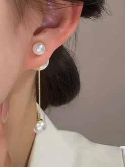 Boucles D'Oreilles De Mariée Imitation Perle Métal Percé Bijoux De Mariée