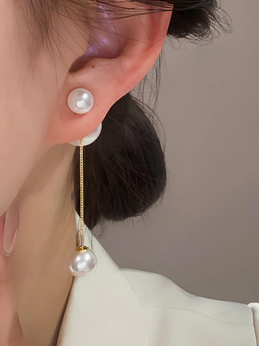 Boucles D'Oreilles De Mariée Imitation Perle Métal Percé Bijoux De Mariée