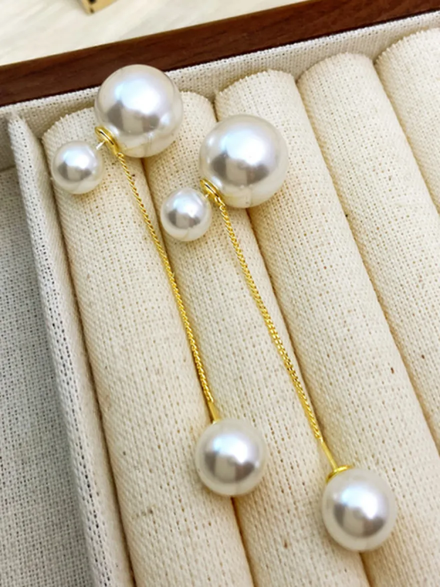 Boucles D'Oreilles De Mariée Imitation Perle Métal Percé Bijoux De Mariée