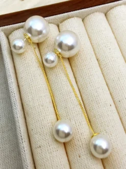 Boucles D'Oreilles De Mariée Imitation Perle Métal Percé Bijoux De Mariée