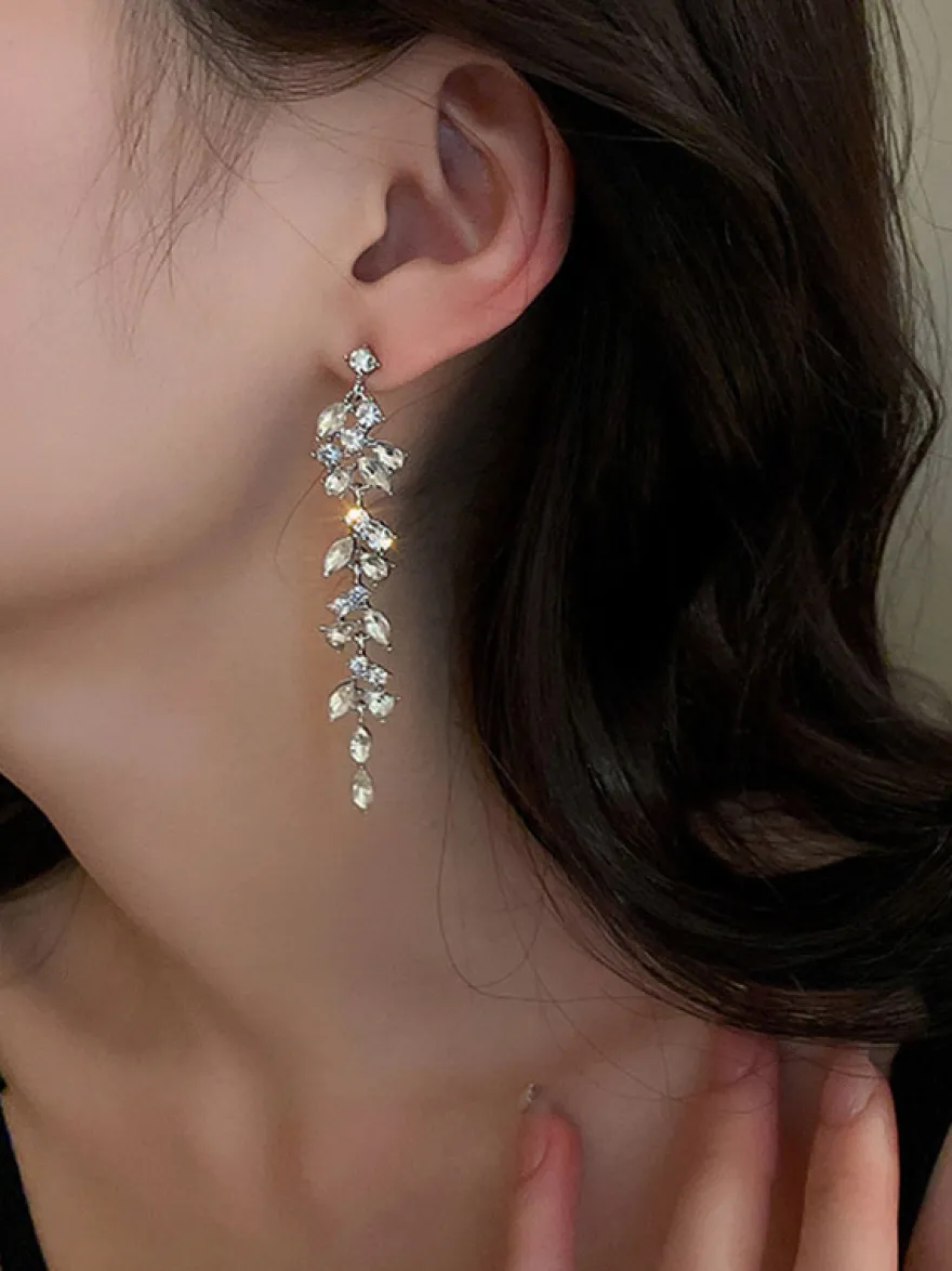 Boucles d'oreilles de mariée Strass Fille Strass Bijoux de mariée percés