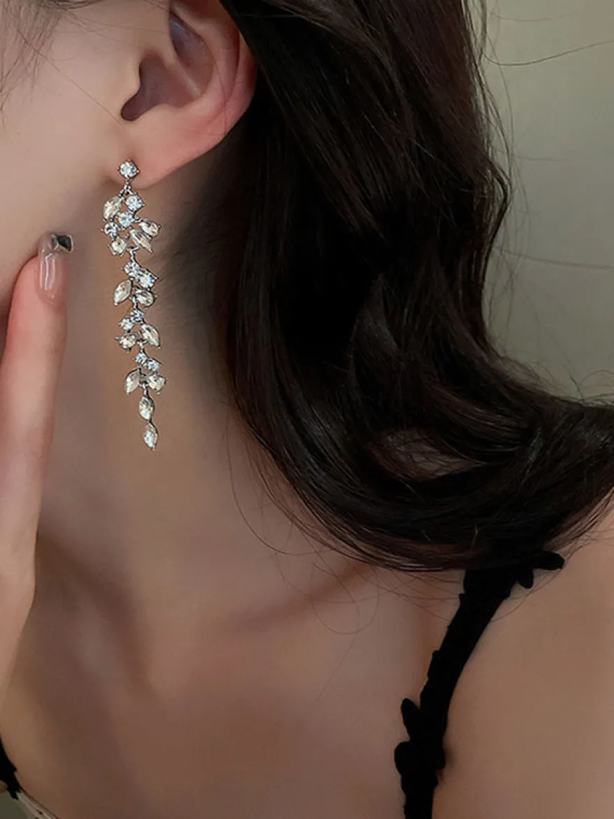 Boucles d'oreilles de mariée Strass Fille Strass Bijoux de mariée percés