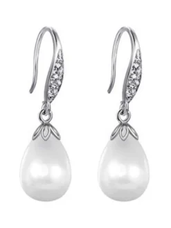 Boucles d'oreilles Goujon fête de mariage métallique blanc Cubic Zirconia