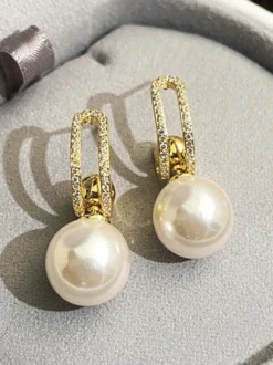 Boucles D'oreilles Mariée Imitation Perle Métal Percé Bijoux De Mariage