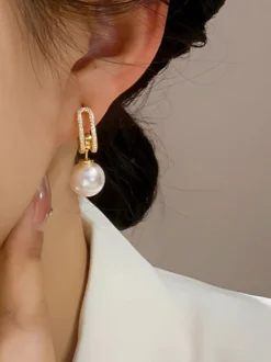 Boucles D'oreilles Mariée Imitation Perle Métal Percé Bijoux De Mariage
