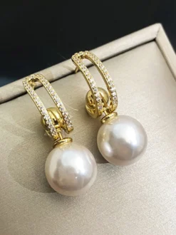 Boucles D'oreilles Mariée Imitation Perle Métal Percé Bijoux De Mariage