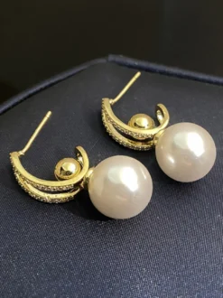 Boucles D'oreilles Mariée Imitation Perle Métal Percé Bijoux De Mariage