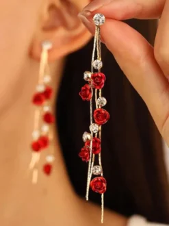 Boucles d'oreilles pendantes à motif floral rose pour femmes 2026