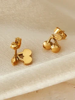 Boucles d'oreilles à tige en forme de cerise dorée pour femme 2026
