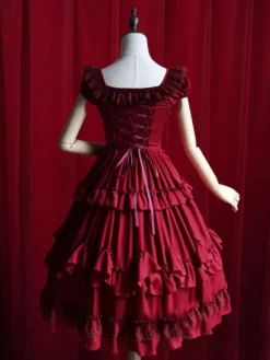 Bourgogne robe volants robe en coton pour femmes Déguisements Halloween