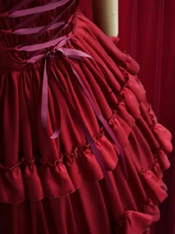 Bourgogne robe volants robe en coton pour femmes Déguisements Halloween