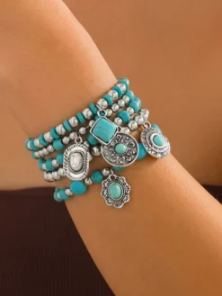Bracelet de mariée en métal bleu cyan superposé