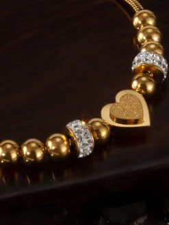 Bracelet en acier inoxydable avec cœur et perles pour femme 2026