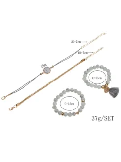 Bracelet pour femme blanc à plusieurs niveaux en similicuir sans pierre rond brillant multi-chaînes chaîne imprimé bracelets en pierre ensemble de 4 pièces