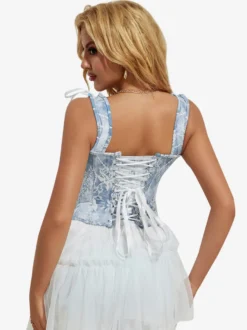 Bustier bleu à bretelles et boutons sur le devant pour lingerie gainante