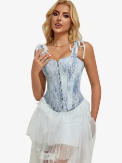 Bustier bleu à bretelles et boutons sur le devant pour lingerie gainante