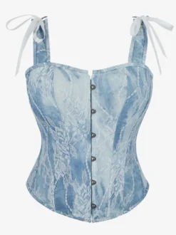 Bustier bleu à bretelles et boutons sur le devant pour lingerie gainante