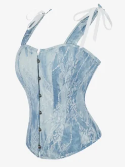 Bustier bleu à bretelles et boutons sur le devant pour lingerie gainante