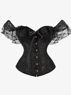 Bustier Corset Femme en Dentelle avec Bretelles à Col Décolleté Coupe Cintrée Unicolore