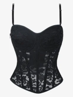Bustier noir en dentelle avec dos transparent et bretelles