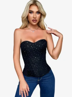 Bustier noir pour femme avec fermeture éclair au dos et corset sous la poitrine