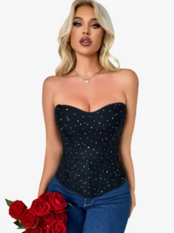 Bustier noir pour femme avec fermeture éclair au dos et corset sous la poitrine