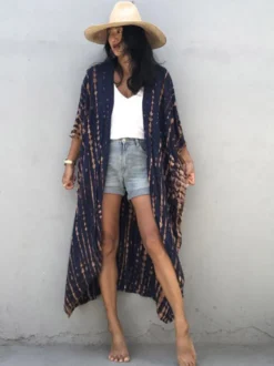 Cache-maillot maxi oversize à volants et manches longues tie-dye manches chauve-souris vert décontracté maillot de bain d'été pour la plage