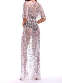 Cache-maillot à paillettes à manches mi-longues et sexy pour femme 2026