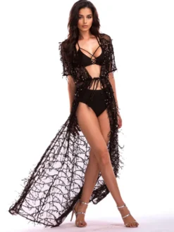 Cache-maillot à paillettes à manches mi-longues et sexy pour femme 2026