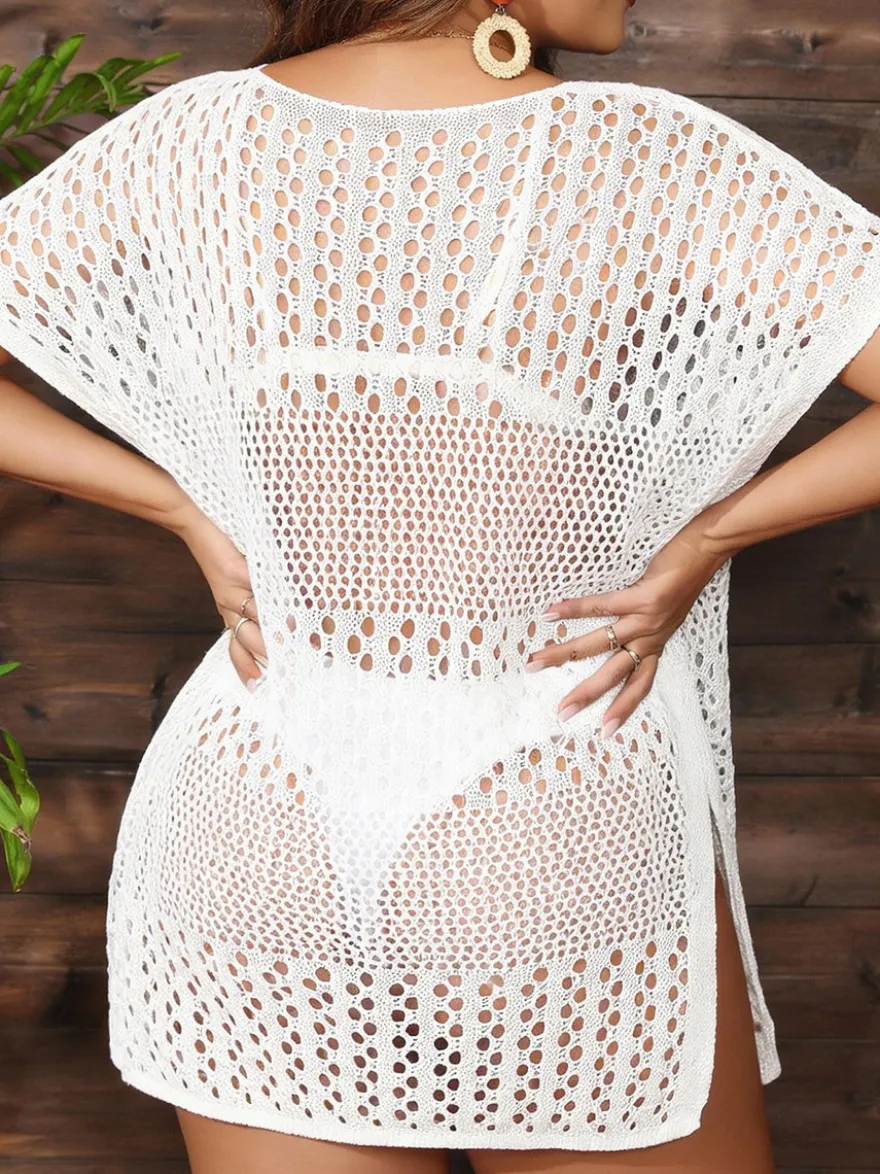 Cache-maillots kaki en maille à manches courtes pour femmes maillots de bain d'été sexy