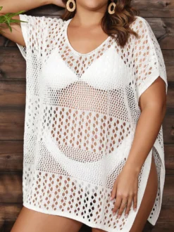 Cache-maillots kaki en maille à manches courtes pour femmes maillots de bain d'été sexy
