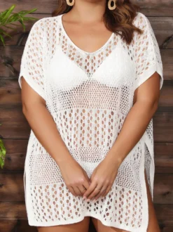 Cache-maillots kaki en maille à manches courtes pour femmes maillots de bain d'été sexy