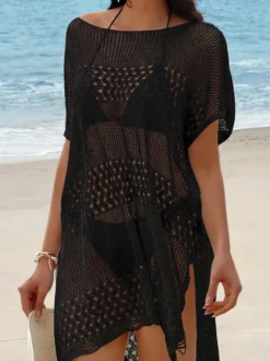 Cache-maillots kaki en maille à col en V et manches courtes pour femmes maillots de bain d'été sexy